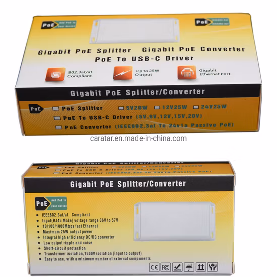 Gpoe-Usbc-25W IEEE802.3at Compatible Gigabit Splitter Poe 25 Watt Power to Type C Device